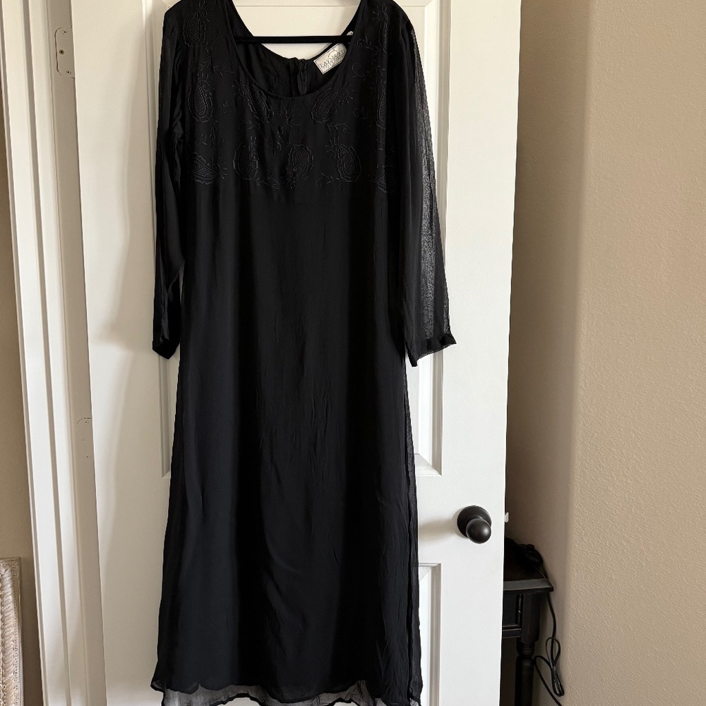 NWT Passports by Pier 1 Imports Vintage Black Embroidered Maxi Dress size L